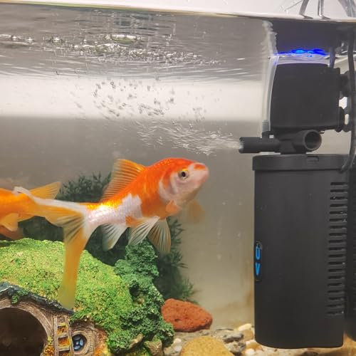 Filtro U-V de acuario de 158 GPH para tanque pequeño de tortugas de peces Betta de 10 a 45 galones, filtro interno con esponja biológica de aireación, máquina limpia verde, desodorización para