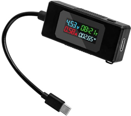 CY Adapter Type-C Voltage Current Power Capacity, Working Time Ammeter Voltmeter USB Cable Charger Detector USB-C Tester 4-30V 0-6.5A Digital Multimeter