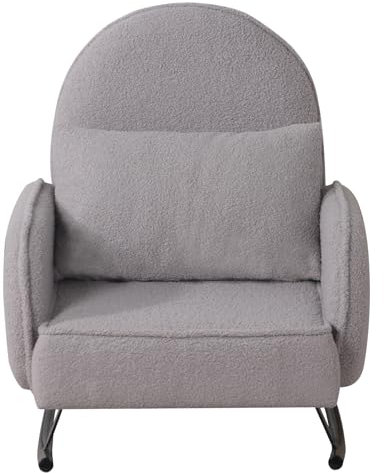 PWTJ Toddler Sofa,Kids Rocking Chair Covered Teddy Velvet And With One Pillow - Soft Children's Rocker with Washable Pillow Cover & Sturdy Metal Base - Safe Toddler Chair for Reading & Play（Grey