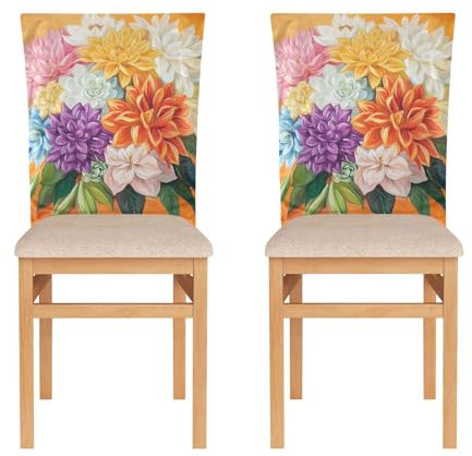KLL Stuhlhussen für Zeremonie, Stuhlhussen für Wohnzimmer, abnehmbar, schmutzabweisend, Dahlie, Sukkulenten, Orange, 2 Stück