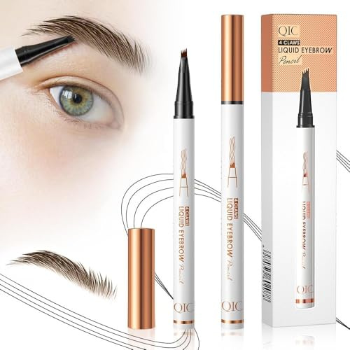 2 Stück Magischer Microblading Augenbrauenstift mit 4 Mikrogabelspitzen, Wischfester Augenbrauenfarbe, Sorgt für Natürlich Aussehende, Definierte Augenbrauen (Schwarz*2)