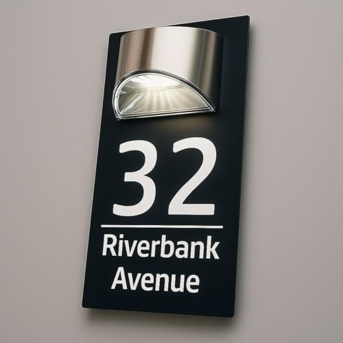 House Numbers Plaques With Solar Light Door Number Plaques For Wall Custom House Number Signs (Black & Classic Text)