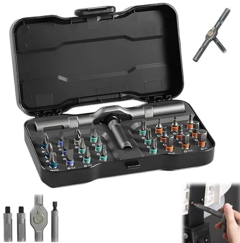 Outdoorfun 24 en 1 Diy Screwdriver, juego de destornilladores de carraca 24 en 1 con mango de trinquete extraíble en T, kit de herramientas de reparación, caja de herramientas portátil para múltiples