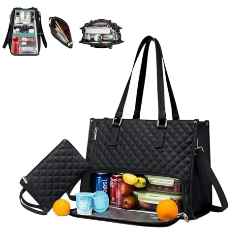 Flanliy Lunchtasche Damen, 2-in-1 Lunch Tasche und Handtasche mit Isoliertem Lunchfach, 15,6 Zoll Tote Bag Große, Lunch Tasche Damen mit Langer Schultergurt für Arbeit, Schule, Büro