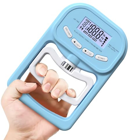 WIYETY Medidor electrónico de fuerza de agarre: 396 lb/180 kg, dinamómetro de mano, dinamómetro de mano, pantalla LED, con cable de carga USB, color azul