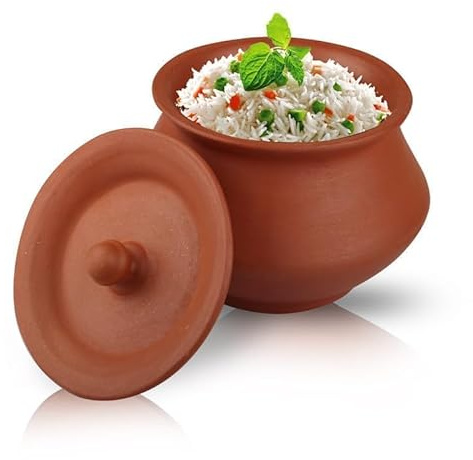 Treeratan Ventures 500ml Handcraft Dahi Handi for Kitchen | Eco-Friendly Unique Clay Pot | Organic Terracotta Clay Handi| Curd Bowl with Lid for Cooking |Serving Bowl (Round Handi)