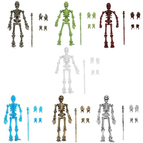 Gearblox 7 Set Skeleton Action Figure Toy, Multi-Jointed Movable Dummy T13 Articulated Robot Figure, Fantasy Warrior Undead Skeleton Death Magician Warlock Display Model (Assembly Required)