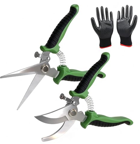 3PCS Garden Shears Set Stainless Steel Pruning Shears, Garden Cutter Clippers for Plants Professional Bypass Pruning Hedges, and Flowers Clippers for Plants (Green)