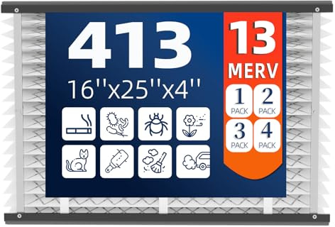4-pack 413 ersättningsluftfilter, MERV 13, faktisk storlek: 40 x 71 x 10 cm, nominell storlek: 16 x 25 x 4, HVAC ugnsfilter, kompatibel med AprilAire-modeller 4400, 3413, 2416, 2413, 1610, 1413