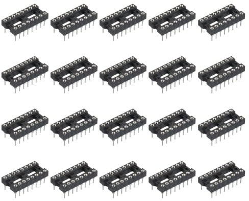 sourcing map 30Pcs DIP IC Chip Socket Adapter 7.62mm Row Pitch Round 16 Pin IC Assortment Kit 2.54mm/0.1 Pitch for Breadboard Project, PCB Board Design