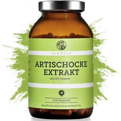 QIDOSHA® Artischocken-Extrakt mit 10% Cynarin, 240 Kapseln im Apothekerglas, 1800mg je Tagesportion, 600mg je Kapsel, deutsche Fertigung, jede Charge laborgeprüft