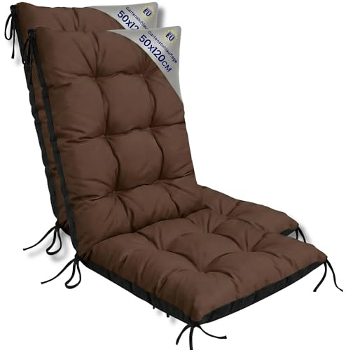 Amazinggirl Gartenstuhl Hochlehner Auflagen 2er Set 50x120 cm - Sitzauflagen Gartenmöbel Gartenstuhlauflagen Polster Auflage für Gartenstühle Sitzpolster Outdoor Stuhlauflagen Sitzkissen Braun