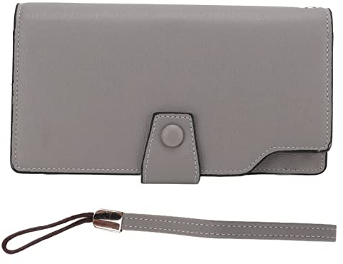 Portefeuille Long en Cuir PU pour Hommes, Couture Fine Exquise, Conception de Boucle Multi-Fentes avec Dragonne pour Hommes, Gris