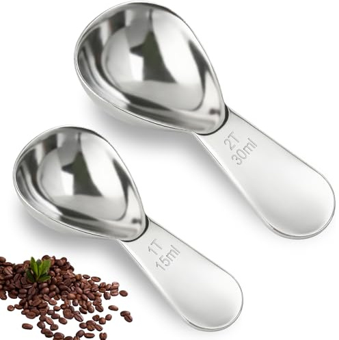 LLMSIX 2 x Kaffeelöffel mit kurzem Griff, 1 Esslöffel (15 ml) und 2 Esslöffel (30 ml) Edelstahl-Messlöffel, Esslöffel für Kaffeebohnen, gemahlenen Kaffee, Espresso, Tee, Zucker