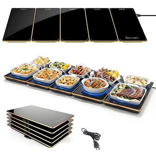 Food Warming Mat, 5-in-1 Electric Warming Tray,43.3 x15 inch Large Heating Plate ，Ultra Thin Working Tempered Glass Panel for Keeping Food Hot, Portable Warmer for Parties Holiday Dinners