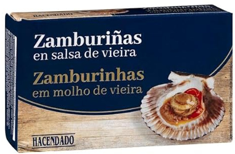 Hacendado Pétoncles à la Sauce de Coquille Saint-Jacques, Palourdes Fines, Entier Au Naturel, 111g par Boîte, 63g Net Égoutté, Lot de 6