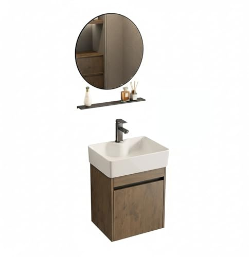 YOWLLXOF Rechteckig Wandmontiert Eckwaschbecken, mit Spiegel, Stauraum und Wasserhahn,Platzsparend,für Gäste-WC,Badezimmer,Wohnungen,Praktisch-Style(21.6 * 11.8in)