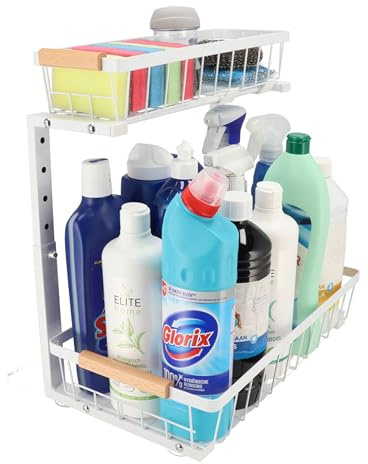 KROMS Etagere rangement sous evier cuisine blanc taille M - Organisateur sous évier - Meuble sous evier cuisine