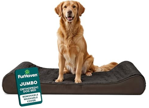 FurHaven Orthopedic Dog Bed for Large Dogs w/Removable Washable Cover, For Dogs Up to 75 lbs - Ultra Plush Faux Fur & Suede Luxe Lounger Contour Mattress - Chocolate, Jumbo/XL