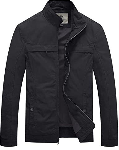 WenVen Mens Spring Lightweight Canvas Cargo Coat Tactical Army Jacket (Grey, M)