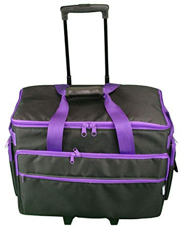 Sewing Online Borsa trolley grande per macchina da cucire su ruote, nera con rifiniture viola | 53 x 41 x 29 cm | Custodia per macchina da cucire e la maggior parte delle altre macchine