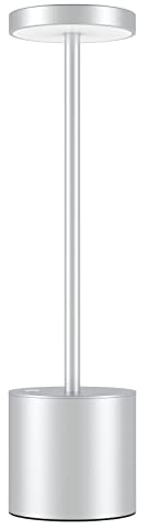 HYMZP Lámpara de mesa inalámbrica, lámpara de mesa LED recargable de 5000mAh, regulable, lámpara de metal, para el comedor, el dormitorio, el exterior （Plata）