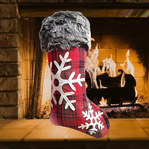 CleanPrince Weihnachtsstrumpf 1 Stück rot kariert Fell XXL ca. 40-50 cm Nikolausstiefel Kaminstrumpf Kaminsocken Weihnachtssocken Weihnachtsdeko Kamindeko