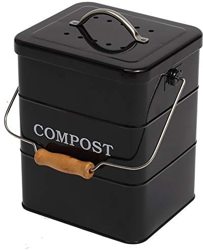Xbopetda Stainless Steel Compost Bin for Kitchen Countertop,1 Gallon, includes Charcoal Filter,Compost Bucket Kitchen Pail Compost with Lid Easy Clean-Black