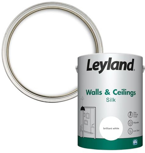 Leyland Walls and Ceilings Paint Silk, Brilliant White, Coverage 13m2 per Litre- 5L