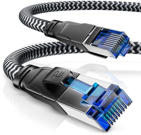 CSL - 5m Netzwerkkabel CAT 8 - LAN Kabel Patchkabel - Baumwollmantel - CAT8.1 High Speed Gigabit Ethernet Cable - 40 Gbits - S/FTP PIMF - RJ45 Stecker - Cat6 Cat7 Cat8 komp - 5 Meter - schwarz