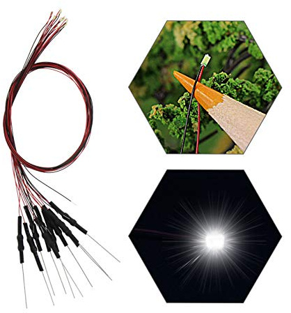 Evemodel 20 STK. weiß SMD LED Leuchtdioden Leuchtdioden Micro Litz Bauform 0603 mit Kabel 20cm 12V