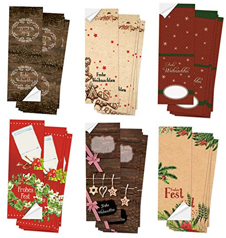 Aufkleber Set zu Weihnachten 6 x 10 Weihnachtsaufkleber Frohe Weihnachten Geschenkeaufkleber zum Beschriften Premium Made in Germany Logbuch-Verlag
