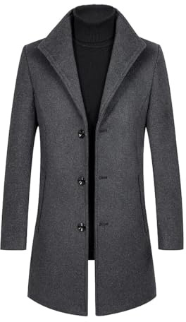 Allthemen Lång vinterkappa herr ull trenchcoat casual smal passform jacka elegant ytterkläder enfärgad, Grå, XL