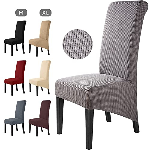 BalladHome Stolsöverdrag Set om 6 Stretch XL Stolskydd för Matstolar Lättskött och Hållbart Jacquard Stolskydd för Matsal, Kök, Bröllop, Hotell(6 Stycken, Grå)-XL