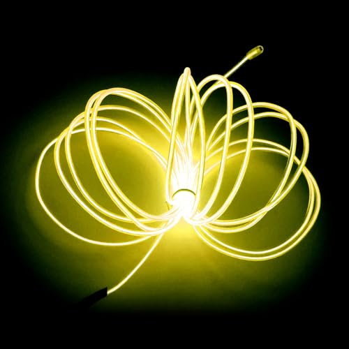Balabaxer EL-Leuchtdraht Gelb, 32.8Fuß/10 Meter portable steuerungsbetriebene Neon-Lichtleiste, 360° schneidbare leuchtende Seilenlichter für Partys, Halloween und DIY-Dekoration.