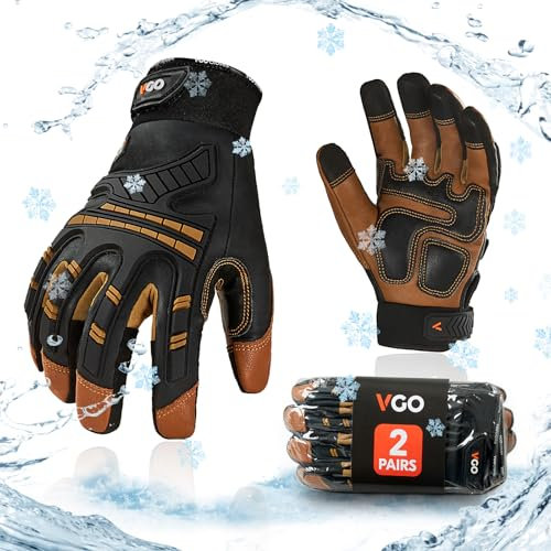 Vgo... 2 Paare Mechaniker-Handschuhe, Sicherheit-Arbeitshandschuhe für Kühllager oder Gefrierschrank, wasserdicht，Anti-Impact， Anti-Vibration，w/3M Thinsulate Futter, 20℃/-4°F (GA8954FW)