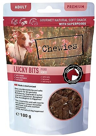 Chewies Lucky Bits Pferd Adult Hundeleckerli - Hunde-Leckerlis getreidefrei & Soft mit viel Protein und Superfoods wie Bierhefe oder Ginkgo, ohne Zucker (100 g)