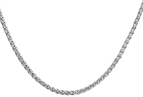 Epinki 18-35 Inch Silver Chain Necklace Men 3/4/5/6MM, Stainless Steel Wheat Chain Necklace