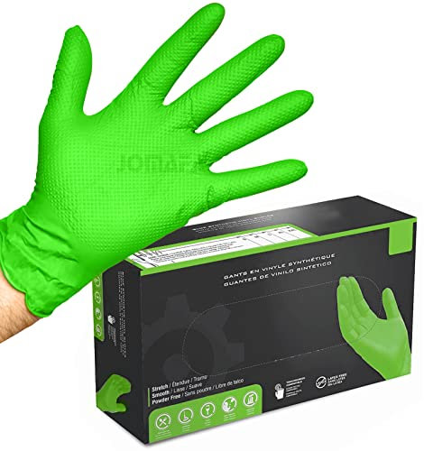 JOMAFA Guantes de Nitrilo DIAMANTADOS GRIP Super resistentes Reutilizables VERDES 8 micras/9´9 gramos, pack de 50. Tallas a elegir (M, L, XL) (L (9))