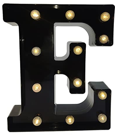 Black Alphabet Marquee Letters LED 26 Alphabet Light Up Letters with Diamond Bulb Battery Powered Led Letter for Wedding Birthday Christmas Home Bar Decoration Party Night Light (Black Letter E)