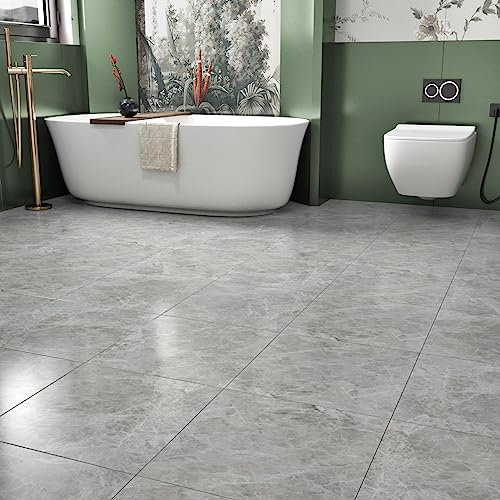 Yullpaper PVC Bodenbelag Selbstklebend Laminat Fliesenoptik Grau Klick Vinylboden Bodenfliesen Selbstklebend Badezimmer Wasserfest Klebefliesen Boden 4 Stück 30cm X 30cm Klebevinyl Klebefliesen Küche
