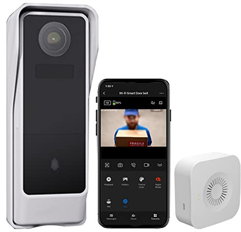 RANRAO für Tuya WLAN Smart Türklingel mit Kamera, 1080P Video Türklingelkamera, Kabellos Video Doorbell mit Akku 2-Wege-Audio, Kein Bohren erforderlich, klare Nachtsicht, PIR Sensor, IP65 Wasserdicht