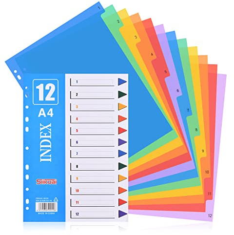 1 Set Ordner-Register A4 praktischem Deckblatt, trennblätter für ordner a4 pastell plastik für die Ordner-Organisation im Büro, 1-12
