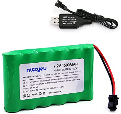 Nvizyeu 7.2v akku, 1500mAh nimh akkupack, wiederaufladbare batterien aa, sm 2p stecker, passend für funkgesteuertes Auto, Elektro spielzeugauto, ausgestattet mit USB ladekabel