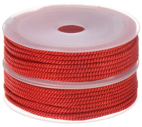 sourcing map 2uds Torcido Nylon Cordel Hilo Rebordear Cordón 3mm 7M/23 Pies Extrafuerte Trenzado Nylon Cuerda para Fabricación Pulseras Joyería Fabricación, Rojo
