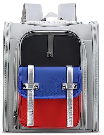 ALLSOPETS Katzenrucksack Großer Faltbar Atmungsaktives Haustierrucksack für Hunde und Katzen mit Tasche Vorne Modischer Hunderucksack ideal für Wanderungen Spaziergänge Reisen Grau