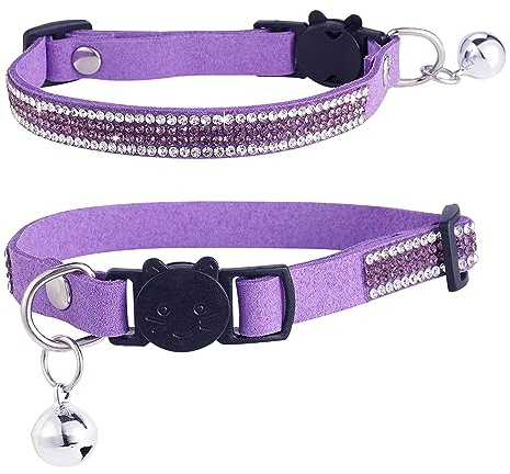 DAIHAQIKO Breakaway Katze Halsbänder Kätzchen Haustier Halsband mit Glocke Strass Katzenhalsband für Mädchen Katzen Kater Katzen Tiere