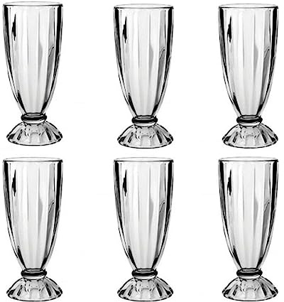 Acense Set of 6 Clear Milkshake/Smoothie/Dessert/Sundae Glasses/Knickerbocker Glory Glasses - Perfect for Creating Delicious Germain Prawn Cocktail or Ice Cream Sundae Treats!