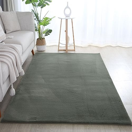 Carpetsale24 Rabbit Hochflor Teppich 160x230 cm Grün Shaggy Modern Flauschig Weich Fellteppich Kunstfell Einfarbig für Wohnzimmer Schlafzimmer Esszimmer