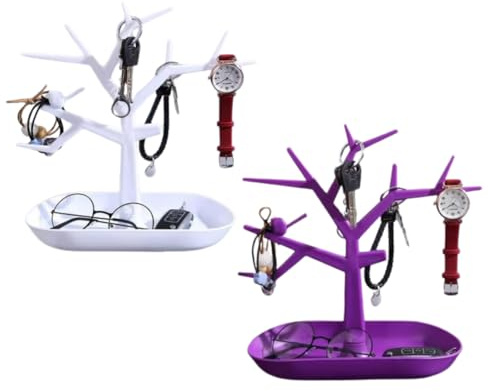 CHUANGOU 2 Piezas Soporte para Colgar Joyas，organizador de joyas con bandeja，Organizador de pendientes, anillos y collares.